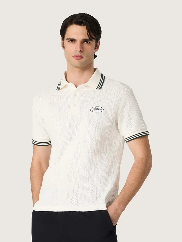 Camicie da uomo in cotone bianco con motivo jacquard traforato