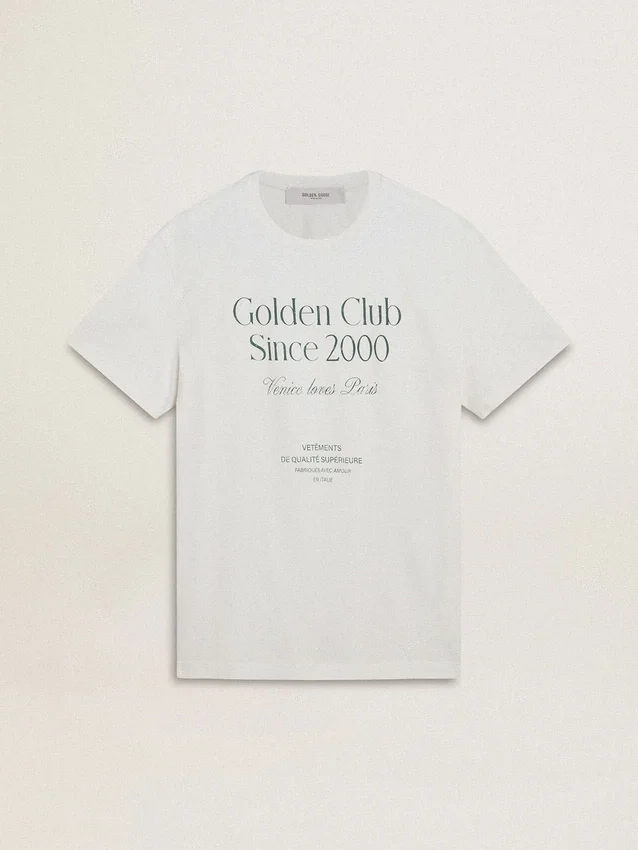 Camicie da uomo in cotone bianco con stampa verde