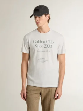 Camicie da uomo in cotone bianco con stampa verde
