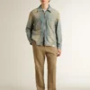 Camicie da uomo in cotone bianco con stampa verde
