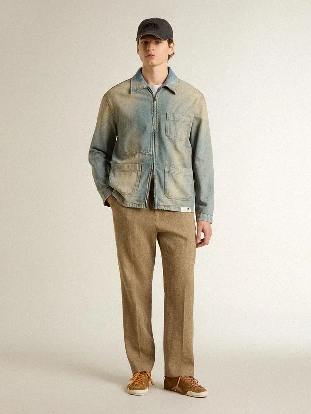 Camicie da uomo in cotone bianco con stampa verde