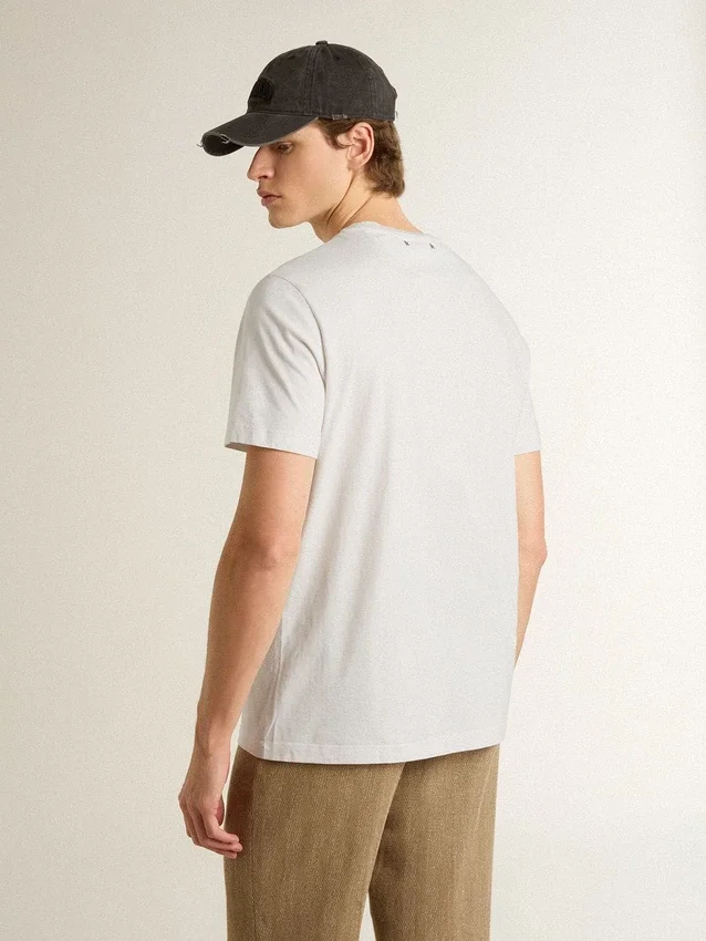 Camicie da uomo in cotone bianco con stampa verde