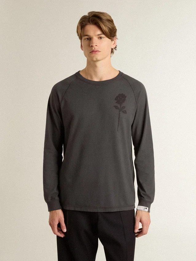 Camicie da uomo in cotone color antracite con stampa sul petto