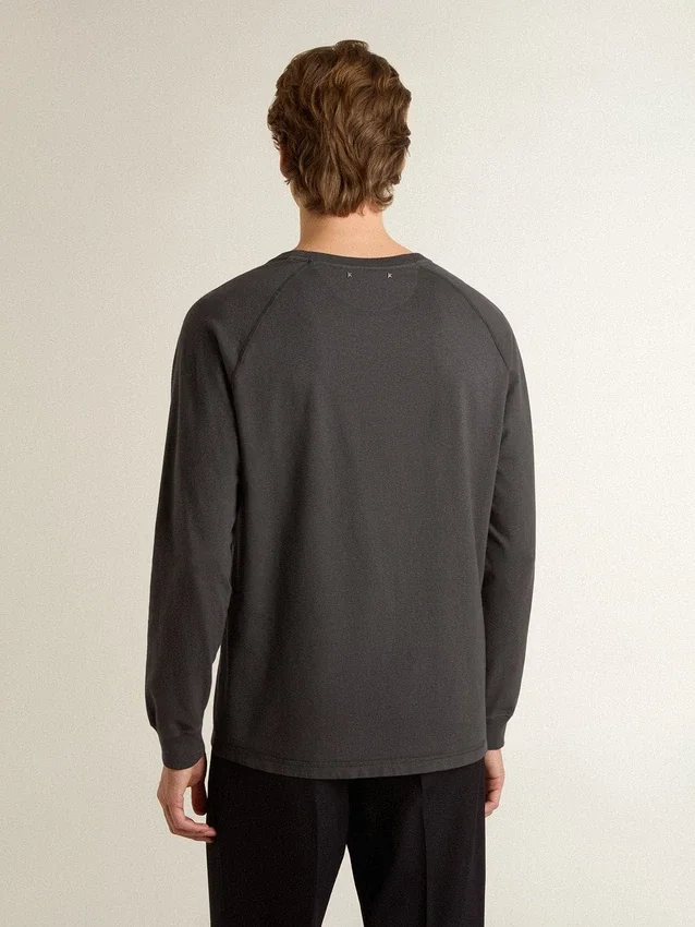 Camicie da uomo in cotone color antracite con stampa sul petto