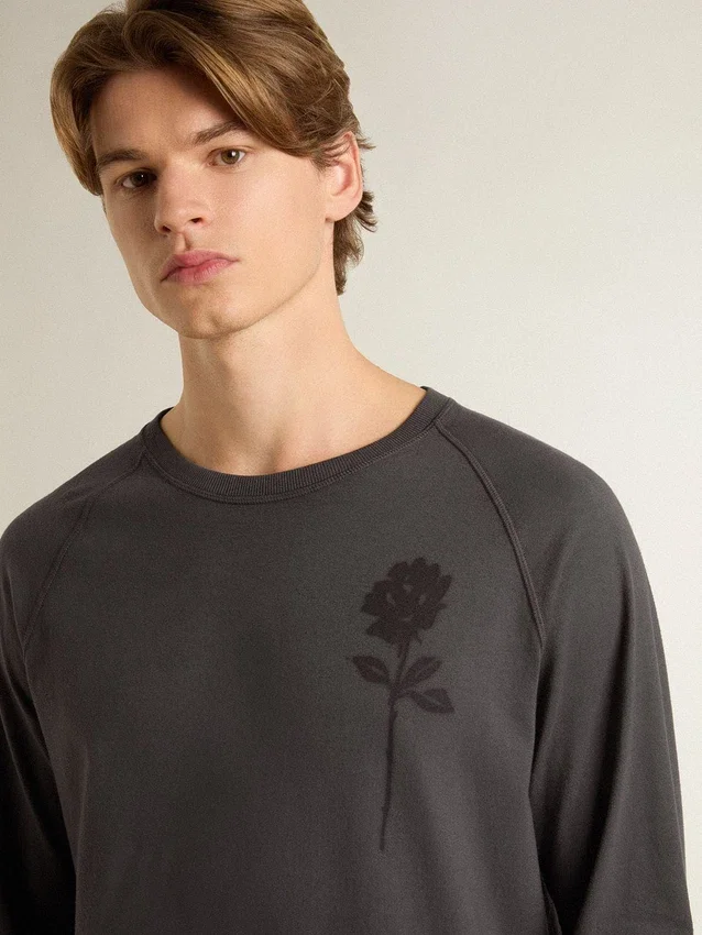 Camicie da uomo in cotone color antracite con stampa sul petto