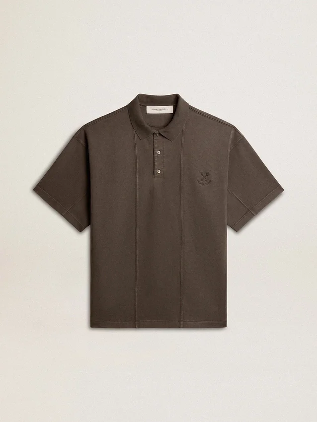 Camicie da uomo in cotone grigio antracite con ricamo
