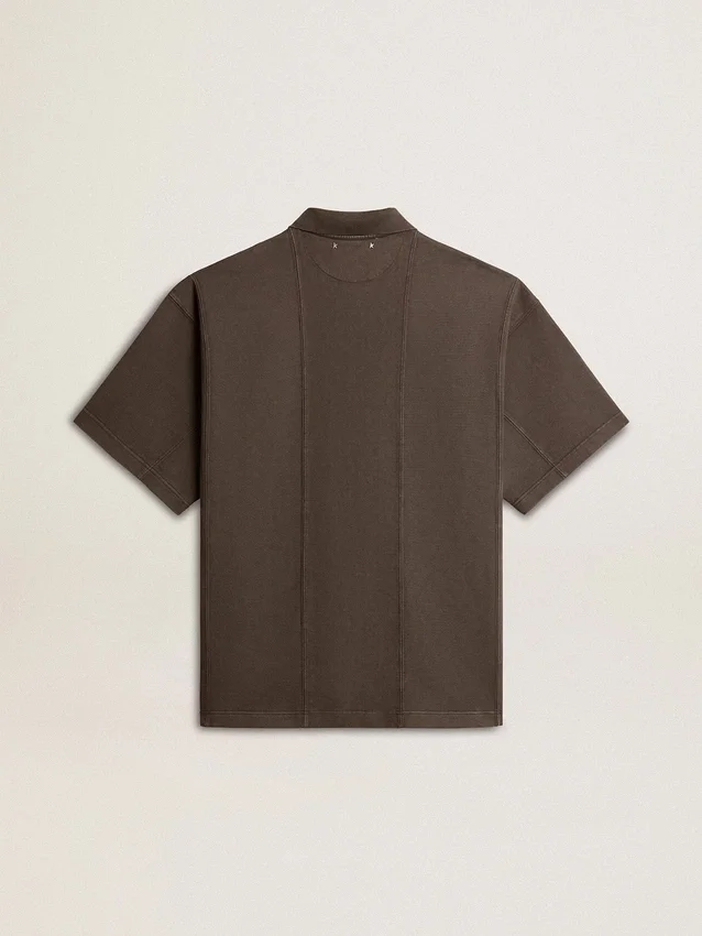 Camicie da uomo in cotone grigio antracite con ricamo