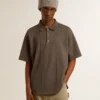 Camicie da uomo in cotone grigio antracite con ricamo