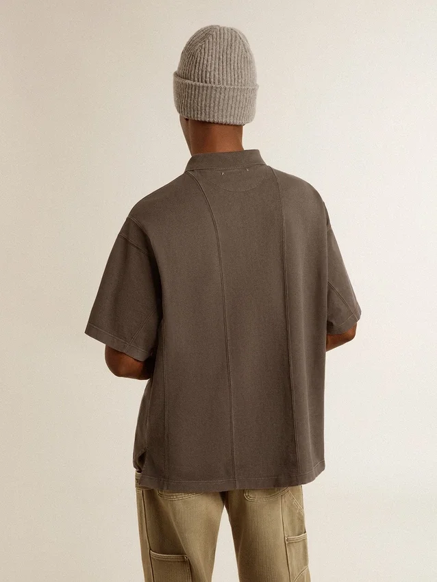 Camicie da uomo in cotone grigio antracite con ricamo