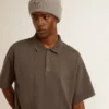 Camicie da uomo in cotone grigio antracite con ricamo