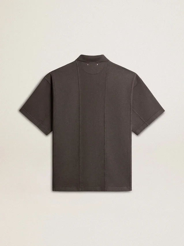 Camicie da uomo in cotone grigio antracite con ricamo
