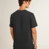 Camicie da uomo in cotone nero effetto consumato con stampa sul davanti