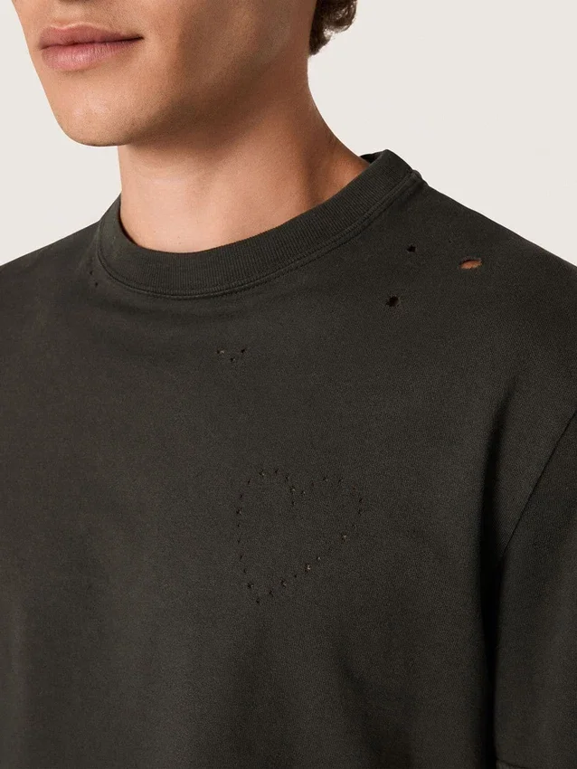 Camicie da uomo in jersey di cotone antracite con cuore traforato