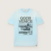 Camicie da uomo in jersey di cotone azzurro con stampa grafica