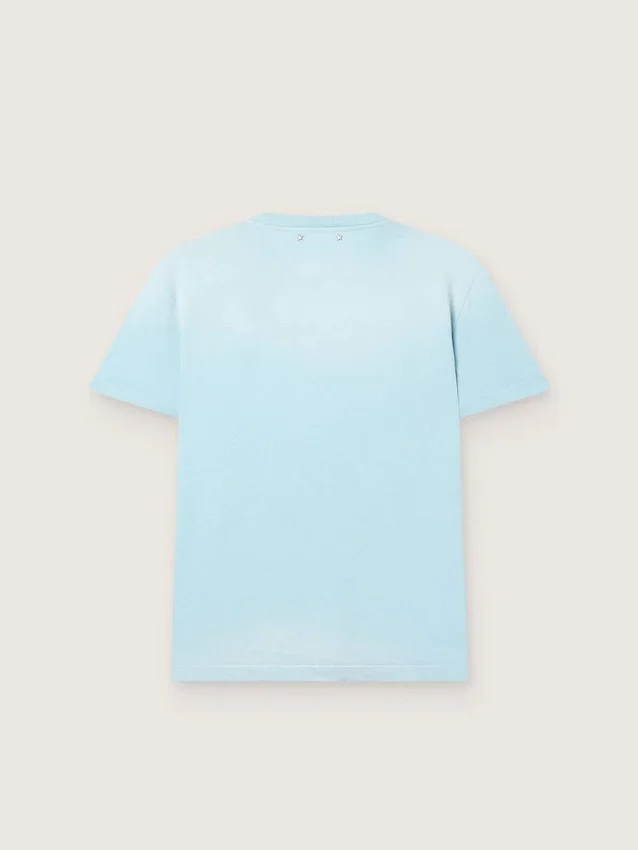 Camicie da uomo in jersey di cotone azzurro con stampa grafica