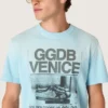 Camicie da uomo in jersey di cotone azzurro con stampa grafica