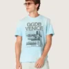 Camicie da uomo in jersey di cotone azzurro con stampa grafica