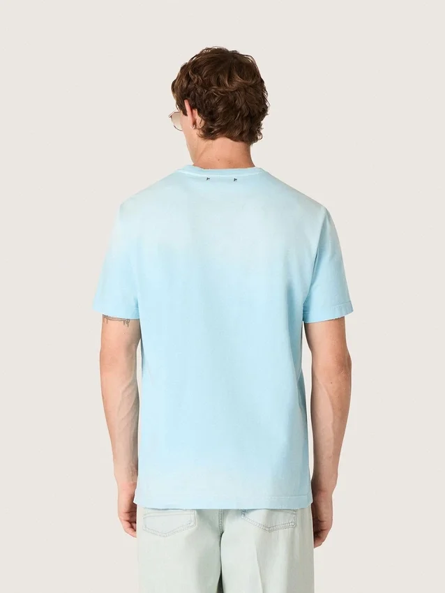 Camicie da uomo in jersey di cotone azzurro con stampa grafica