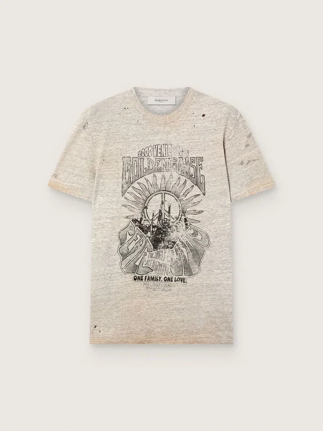 Camicie da uomo in jersey grigio melange con stampa vintage