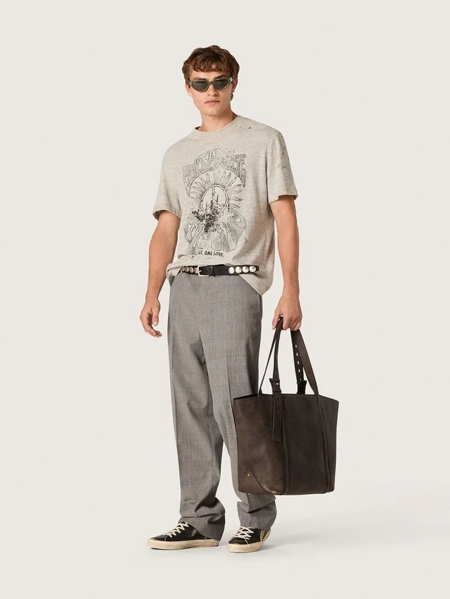 Camicie da uomo in jersey grigio melange con stampa vintage