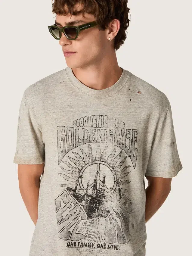 Camicie da uomo in jersey grigio melange con stampa vintage
