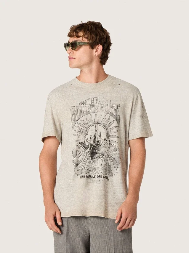 Camicie da uomo in jersey grigio melange con stampa vintage