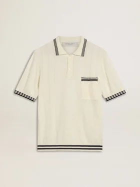 Camicie da uomo in maglia effetto "worn-white" con bordi a costine blu