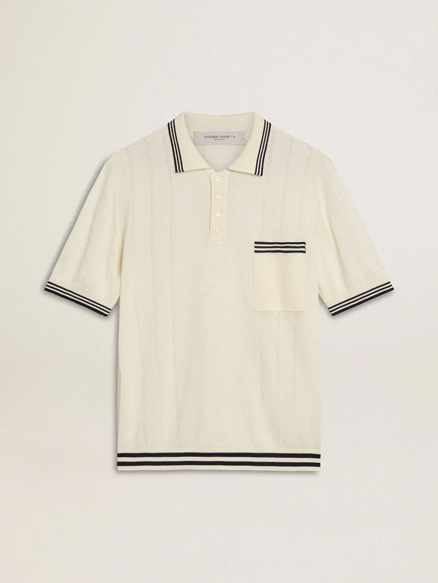 Camicie da uomo in maglia effetto "worn-white" con bordi a costine blu