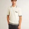 Camicie da uomo in maglia effetto "worn-white" con bordi a costine blu