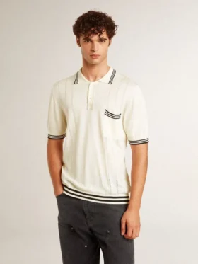 Camicie da uomo in maglia effetto “worn-white” con bordi a costine blu