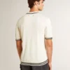 Camicie da uomo in maglia effetto "worn-white" con bordi a costine blu