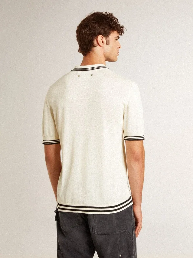 Camicie da uomo in maglia effetto "worn-white" con bordi a costine blu