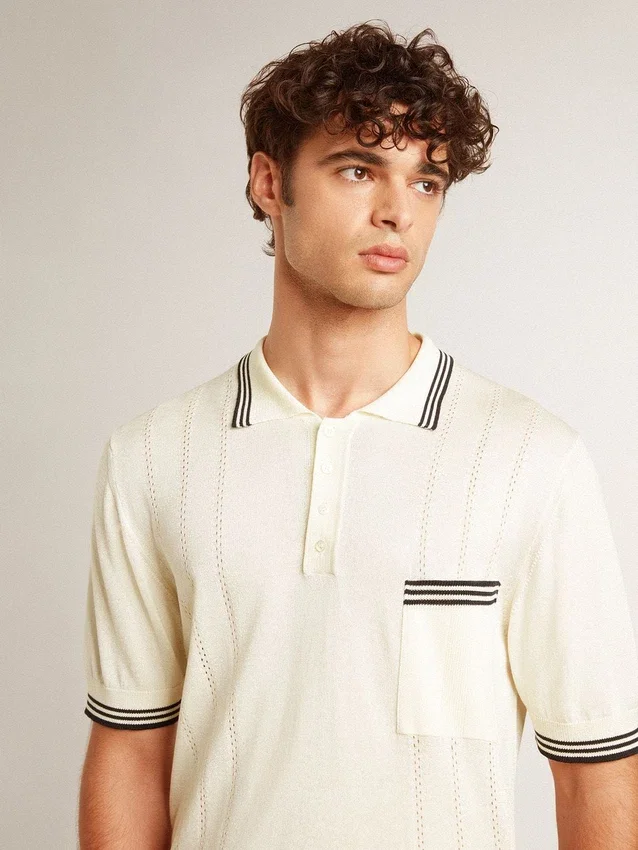 Camicie da uomo in maglia effetto "worn-white" con bordi a costine blu