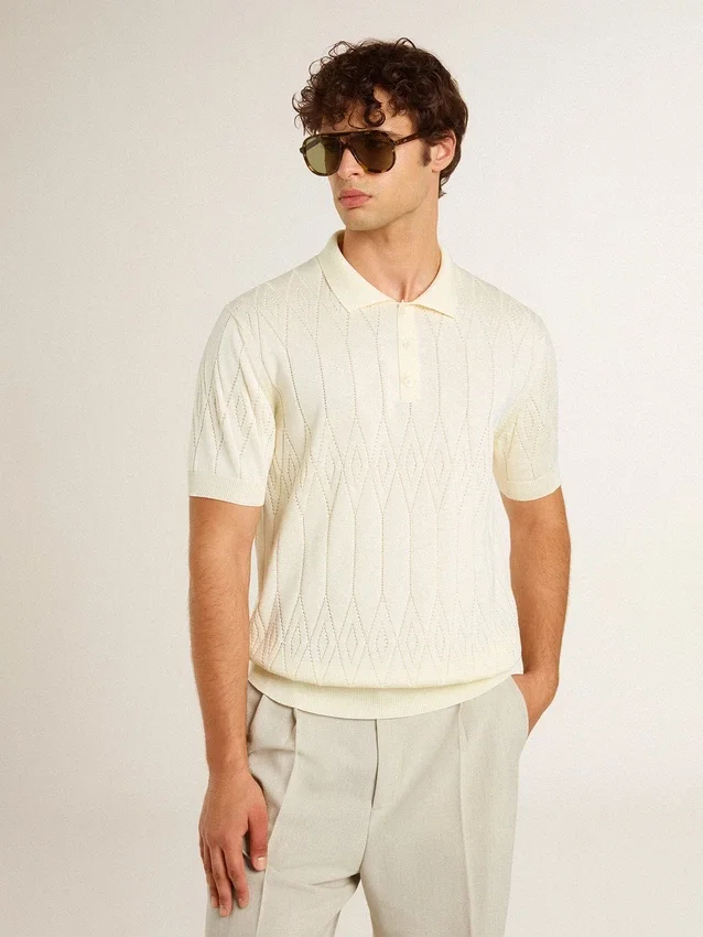 Camicie da uomo in maglia jacquard bianca