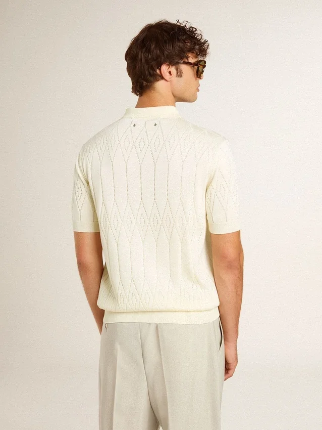 Camicie da uomo in maglia jacquard bianca