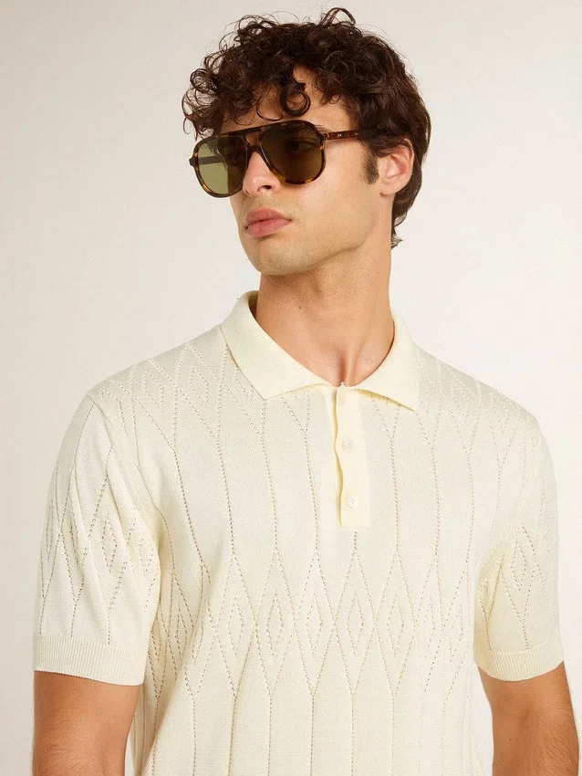 Camicie da uomo in maglia jacquard bianca