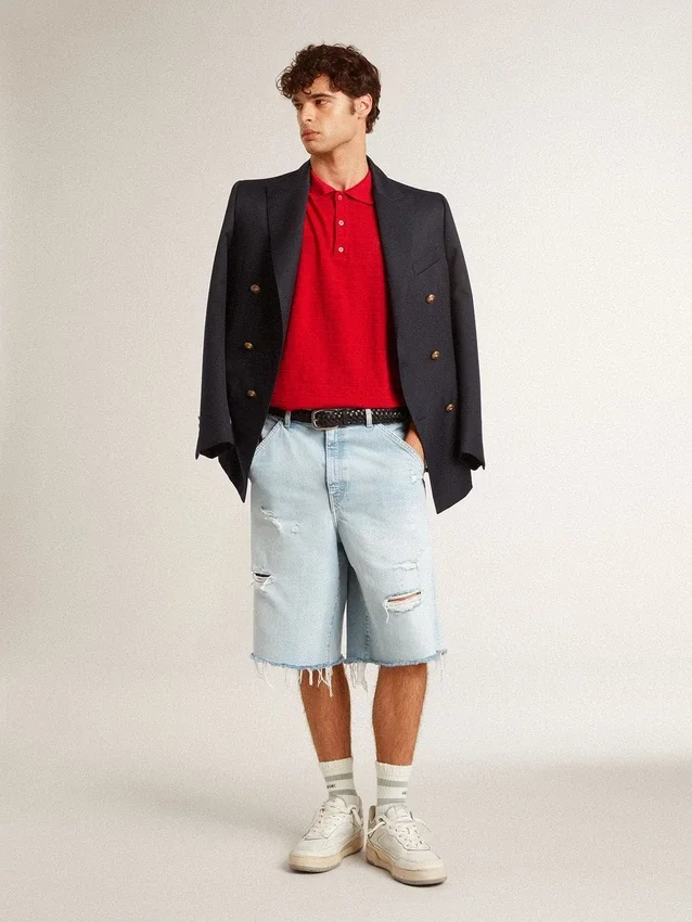 Camicie da uomo in piquet di cotone rosso