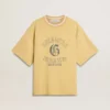 Camicie da uomo oversize in cotone giallo con stampa blu