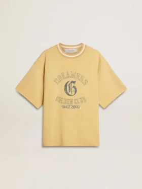 Camicie da uomo oversize in cotone giallo con stampa blu