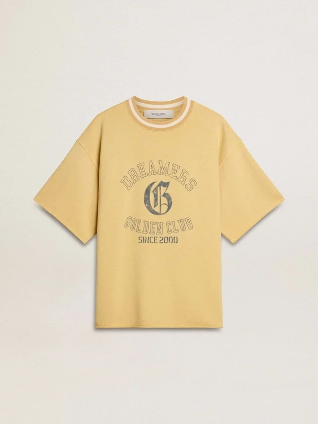 Camicie da uomo oversize in cotone giallo con stampa blu