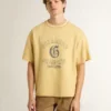 Camicie da uomo oversize in cotone giallo con stampa blu