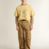 Camicie da uomo oversize in cotone giallo con stampa blu