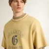 Camicie da uomo oversize in cotone giallo con stampa blu