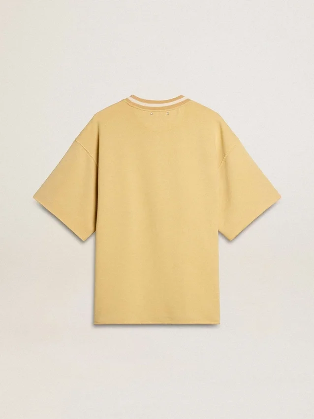 Camicie da uomo oversize in cotone giallo con stampa blu