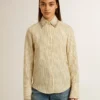 Camicie ecrù a righe con cristalli ricamati
