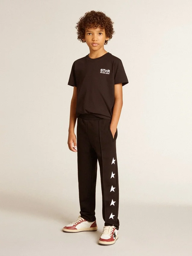 Camicie nere con logo bianco a contrasto sul davanti e maxi stella sul retro