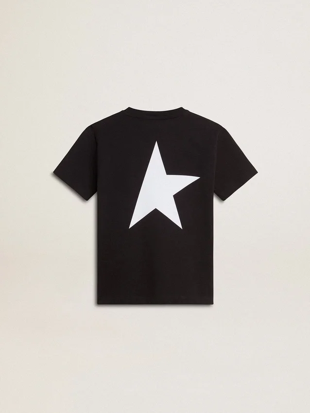 Camicie nere con logo bianco a contrasto sul davanti e maxi stella sul retro