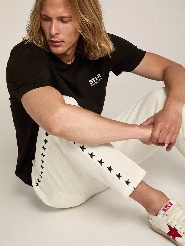 Camicie nere da uomo con logo e stella bianchi a contrasto