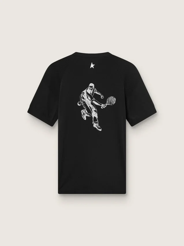 Camicie sportive da uomo nere con stampa sul retro