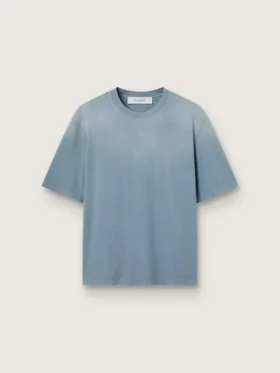 Camicie unisex in cotone azzurro con stampa rovesciata sul retro